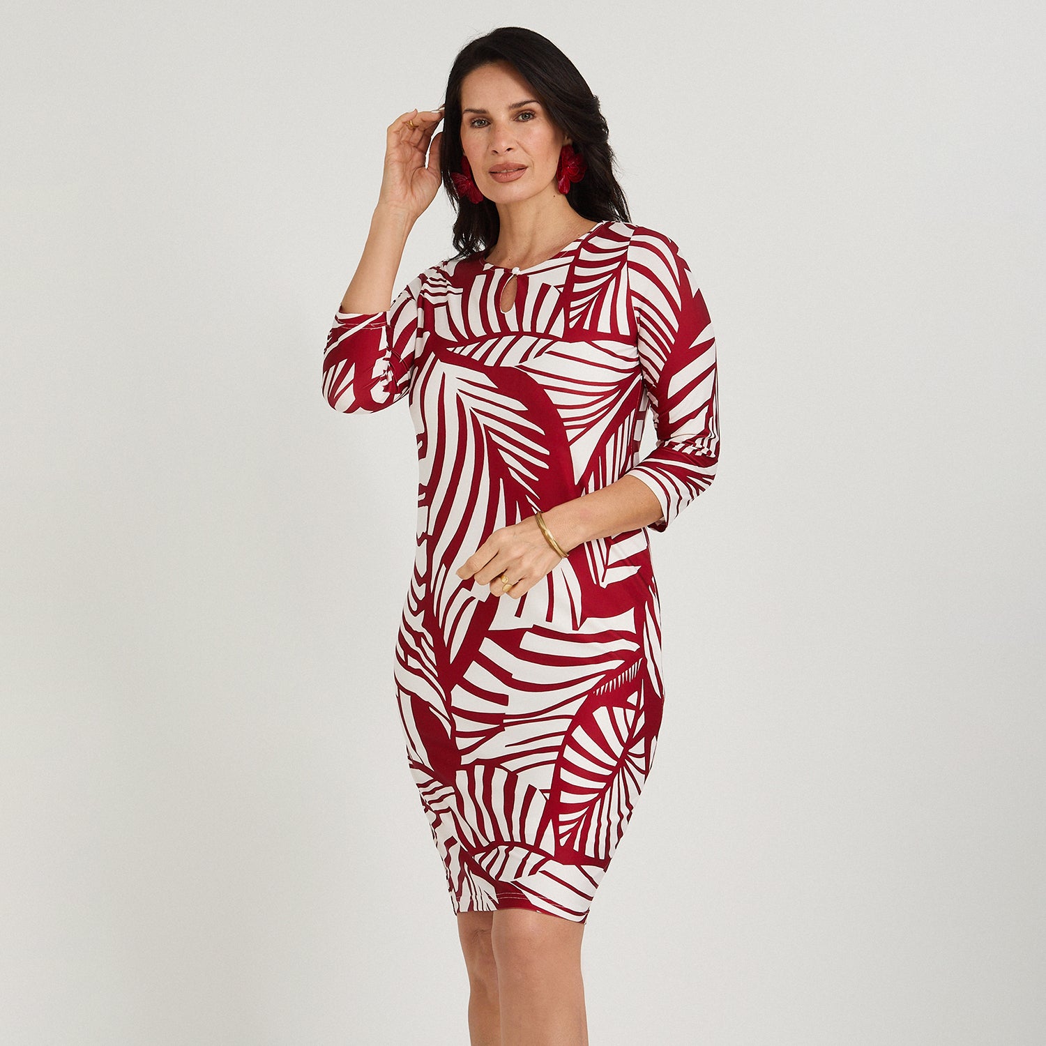 Vestido Corto Polyspandex Manga 3/4 Rojo